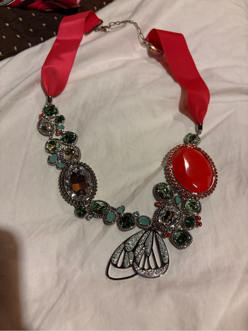 Swarovski Orange Ribbon Necklace with Matching Clip Earrings